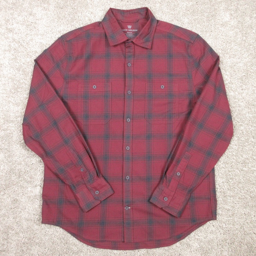Mack Weldon Shirt Mens Medium Red Plaid Performance Wool Blend Flannel Button Up